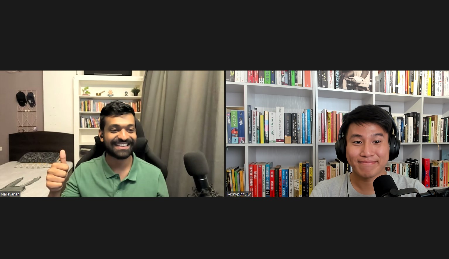 Narayanan recording a podcast conversation with Monyputhy Ly